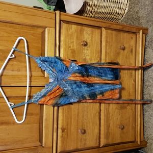 Blue and coral summery top